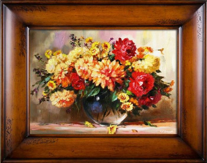 Rosen Blumen Ölgemälde Bild Gemälde Ölbilder Ölbild Bilderrahmen Rahmen - G15546