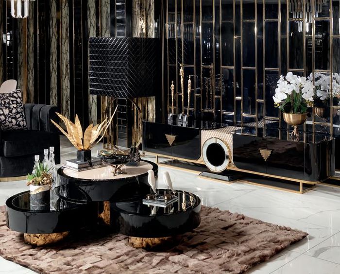Set 3tlg Couchtisch Sideboard Vitrine Wohnzimmer Bequemlichkeit Holz Design