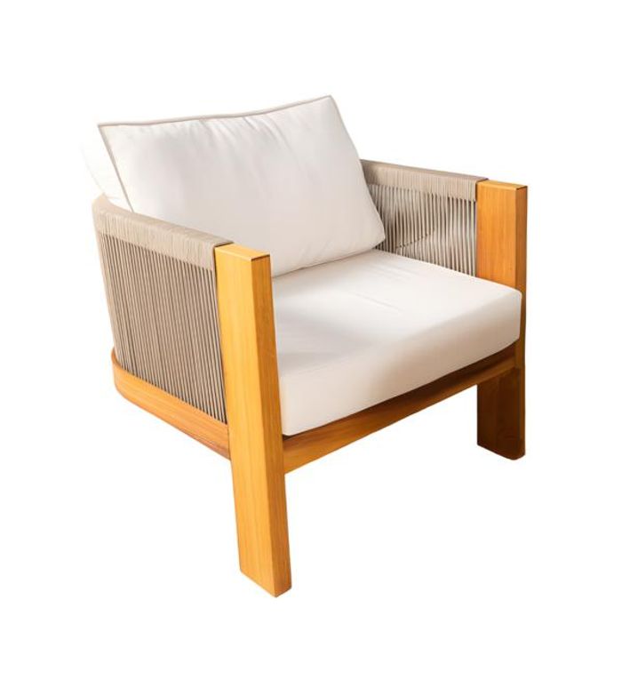 Loungesessel Gartensessel Sessel Beige Einzelsofa mit Kissen Gepolstert