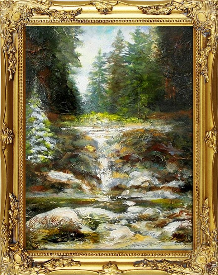 Gemälde Natur Wald Wasserfall Handarbeit Ölbild Bild Ölbilder Rahmen Bilder 1995