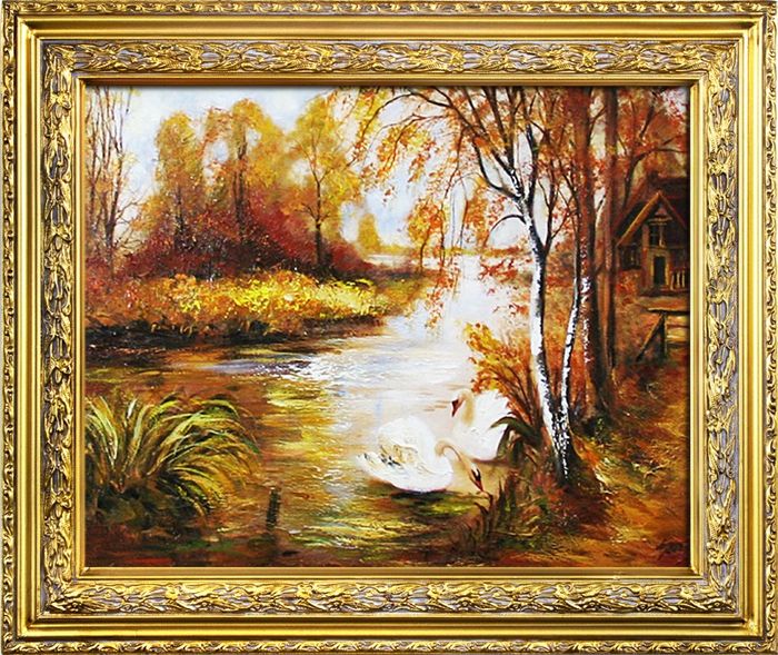 Gemälde Natur Wald Fluss Handarbeit Ölbild Bild Ölbilder Rahmen Bilder G02197