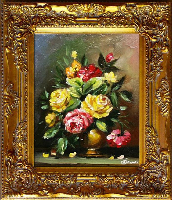Blumenstrauß Blumen Vase Gemälde Ölgemälde Bilder Bild Ölbild Mit Rahmen G05232