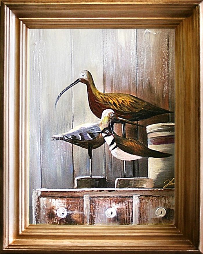 Gemälde Ölbild Bild Ölbilder Rahmen Bilder Stillleben Vögel Deco G06353