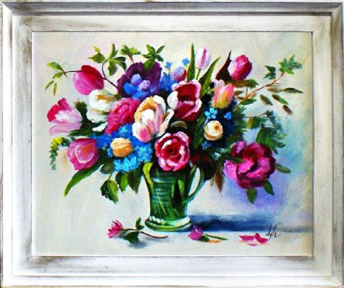 Rosen Blumen Ölgemälde Bild Gemälde Ölbilder Ölbild Bilderrahmen Rahmen - G15701