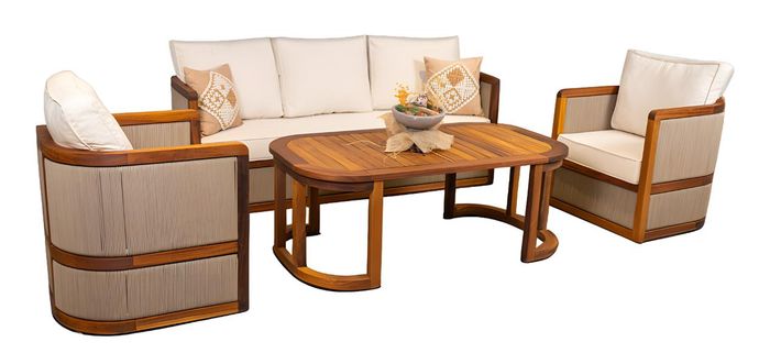 Terrassen Möbel Gartenmöbel Couchtisch Sofa Sessel Holz 4tlg Set Beige