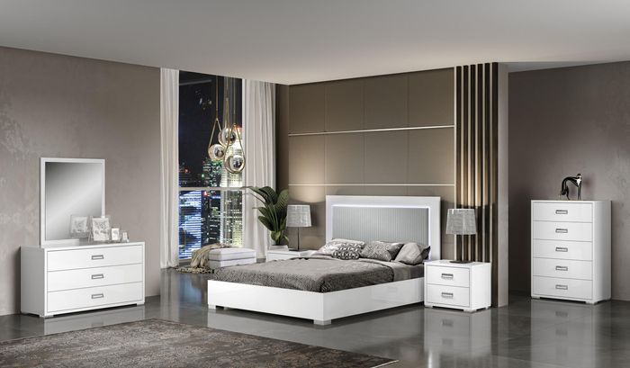 Schlafzimmer Bett Nachttisch Kommode Spiegel Garnitur Gruppe Holz Weiß Set 6tlg.