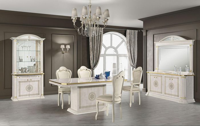 Luxus Set Esszimmer Esstisch Stuhl Kommode Spiegel Vitrine Tisch Gruppe 8tlg.
