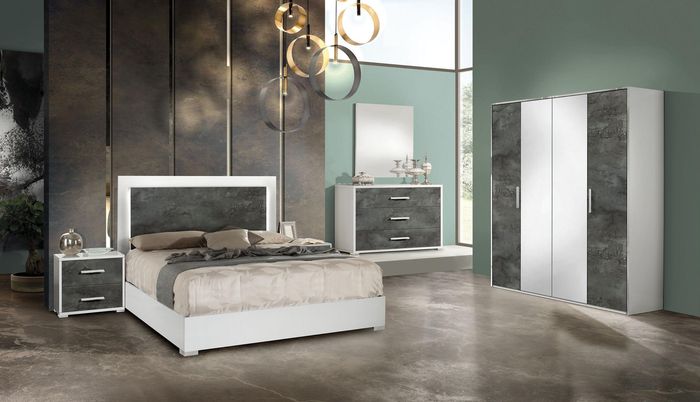 Schlafzimmer Bett Nachttisch Kleiderschrank Kommode Spiegel Doppel Neu Set 6tlg.