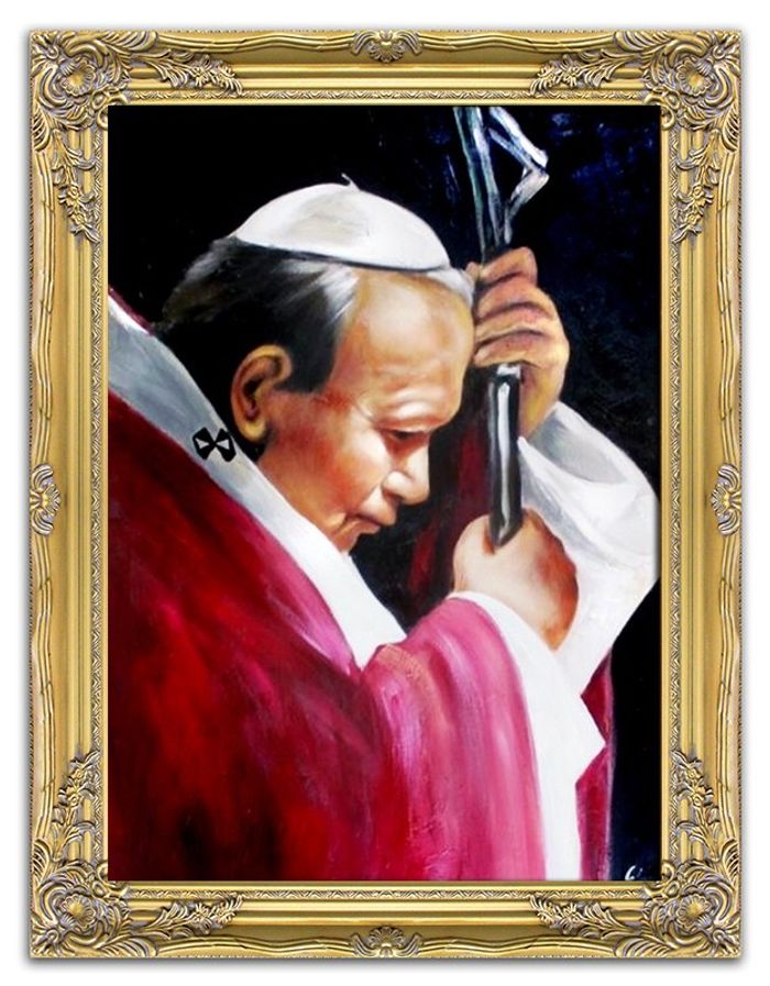 Religion Papst Johannes Paul 2 Handarbeit Ölbild Ölbilder Rahmen Bilder G01349