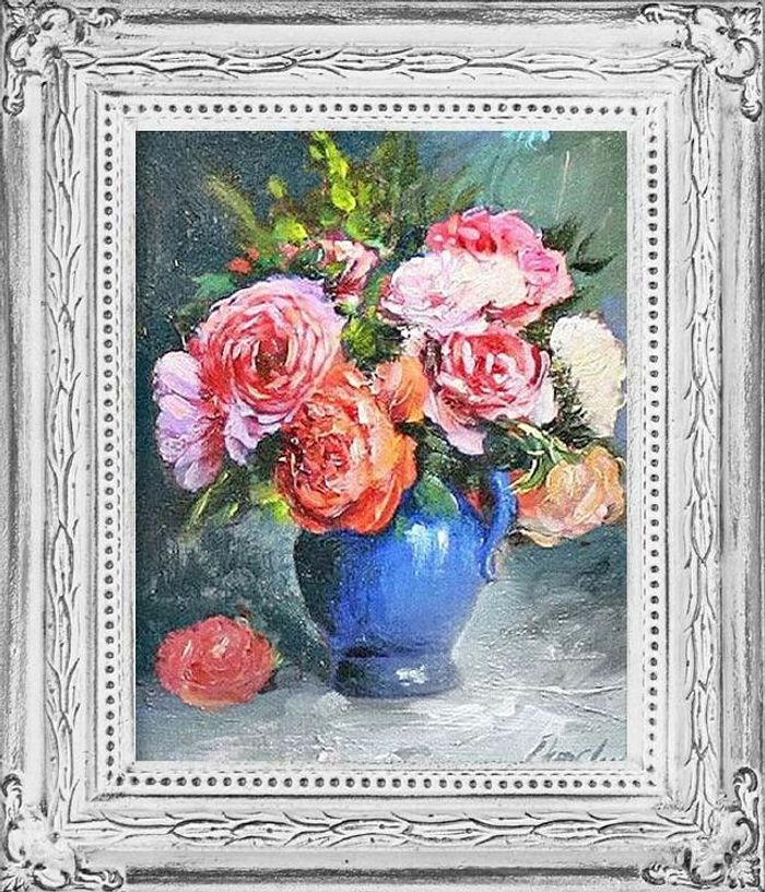 Rosen Blumen Ölgemälde Bild Gemälde Ölbilder Ölbild Bilderrahmen Rahmen G04313