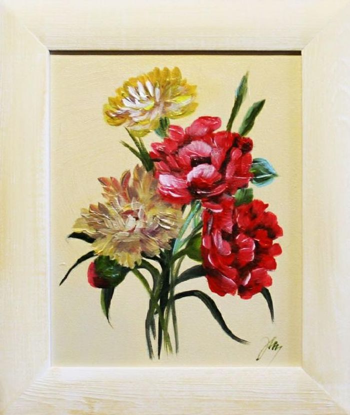 Rosen Blumen Ölgemälde Bilderrahmen Bild Gemälde Ölbilder Ölbild Rahmen G04343
