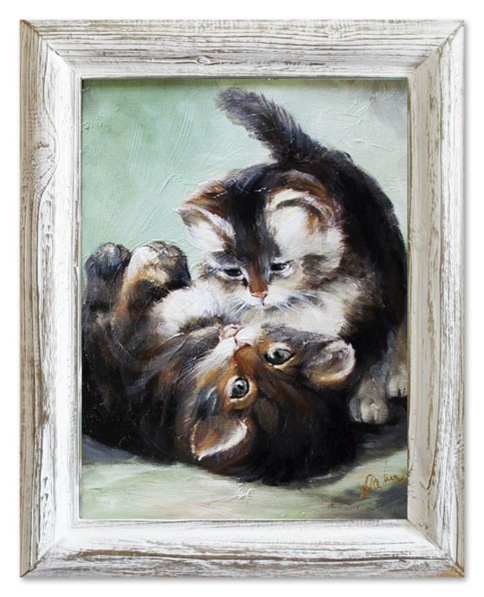 Ölbild Ölbilder Gemälde Bilder Bild Handgemalt Öl mit Rahmen Barock Katzen 03557