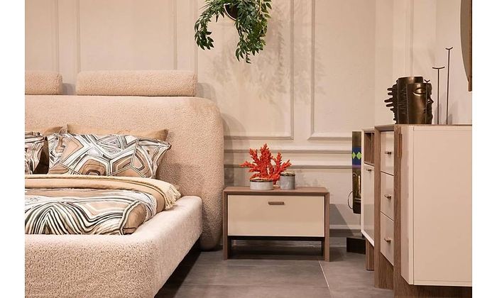 Robuster Nachttisch Beige Nachtkonsole Moderne Schlafzimmer Holz Möbel