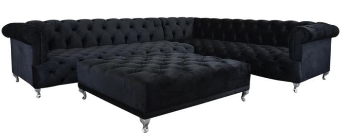 Ecksofa Chesterfield Design Couch Polster Eckgarnitur + Hocker Eckcouch Sofas