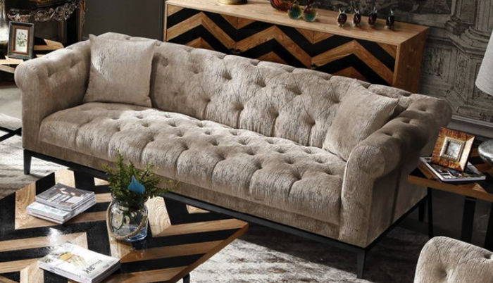 Edle Luxus Chesterfield Sofa Couch Polster Stoff Leder Couchen Polster Garnitur
