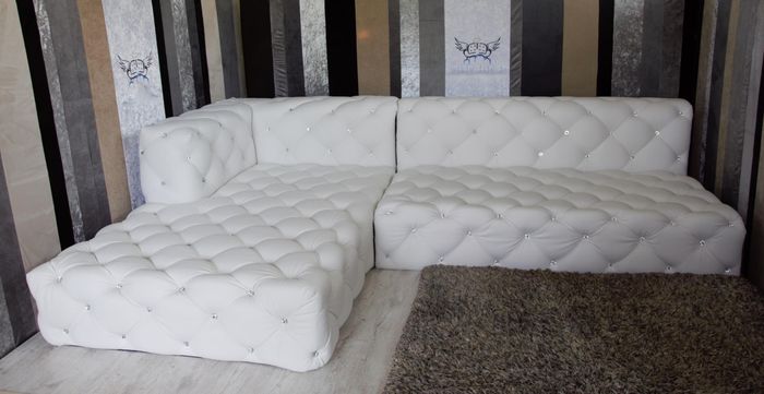 Design Ecksofa Couch Leder Polster Sofa Eckgarnitur Kristallsteine Ecksofa Neu