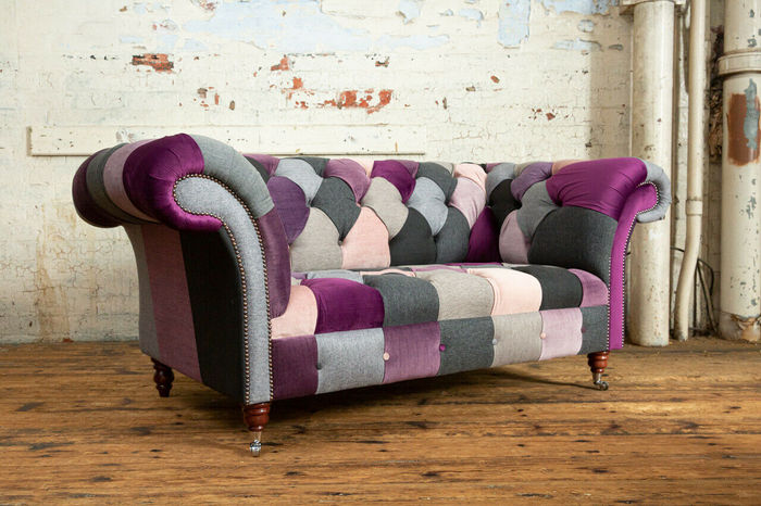 Chesterfield 2 Sitzer Sofa Textil Couch Polster Design Bunt Sofas Neu Zweisitzer