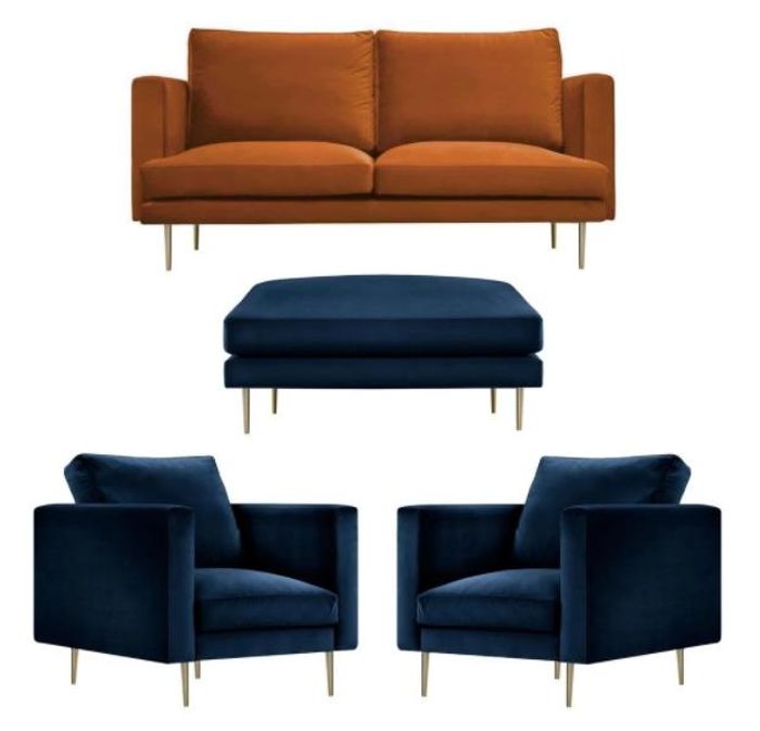 Sofagarnitur Orange Hocker Sessel Kreative Möbel Textil Stoff Wohnzimmer Gruppe