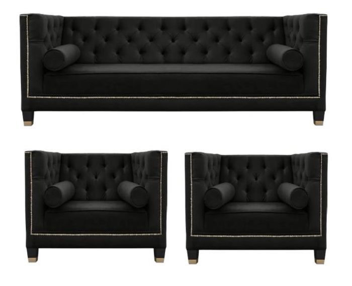 Schwarz Wohnzimmer Sofagarnitur Chesterfield Sessel Schwarz Möbel Textil Stoff