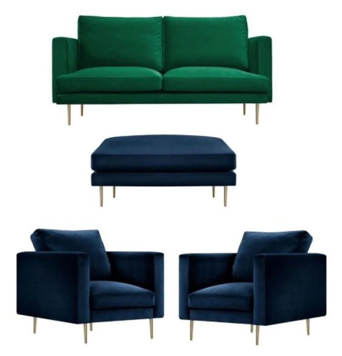 Sofagarnitur Grün Hocker Sessel Wohnzimmer Gruppe Möbel Textil Stoff Sofas Neu