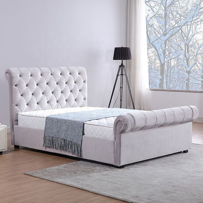 Klassisches Samt Textil Bett Doppel Hotel Betten Gepolsterte Schlazimmer 180x200