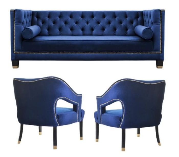 Blaue Chesterfield Sessel xxl Big Textil Stoff Couchen Möbel Garnturen Samt Neu