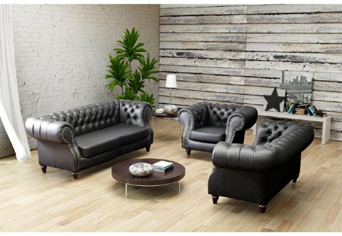 Chestefield SOFAGARNITUR LEDERSOFA Sofa POLSTER GARNITUR COUCH 3+2+1 NEU