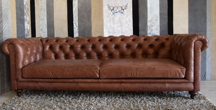 Chesterfield Sofa Couch Polster Stoff Leder Couchen Polster Garnitur 3 Sitzers