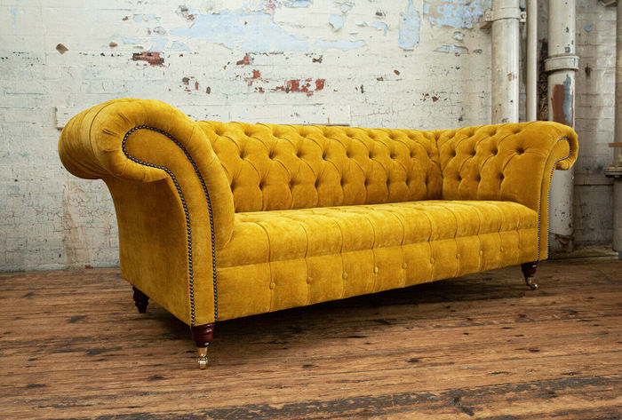 Samt Couch Wohnlandschaft Garnitur Design Modern Sofas Sofa 3 Sitzer Sitz Gelbe