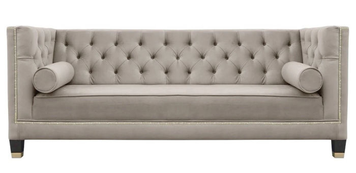 Chesterfield Dreisitzer Stoff Wohnzimmer Beige Design Couchen Polster Sofa Sofas
