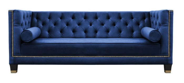 Chesterfield Dreisitzer Stoff Wohnzimmer Blau Design Couchen Polster Sofa Sofas