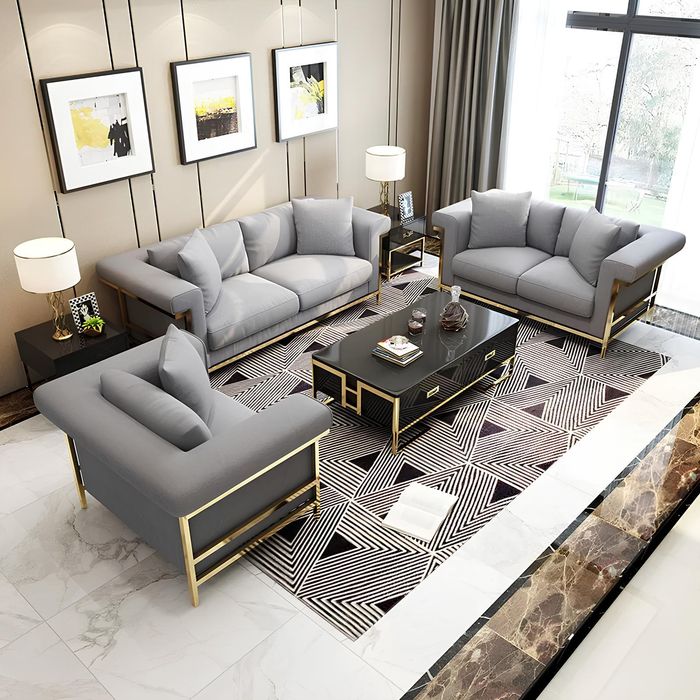 Design Dreisitzer Couch Polster Sofa Moderne 3er Sitz Sofas Zimmer Möbel Grau