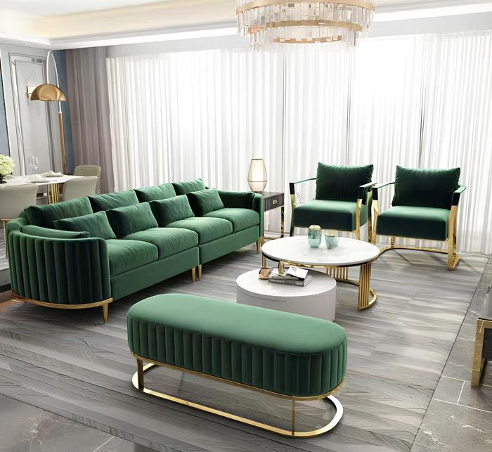 Dreisitzer Couch Polster Design Sofa 3er Sitz Sofas Zimmer Möbel Grün Moderne