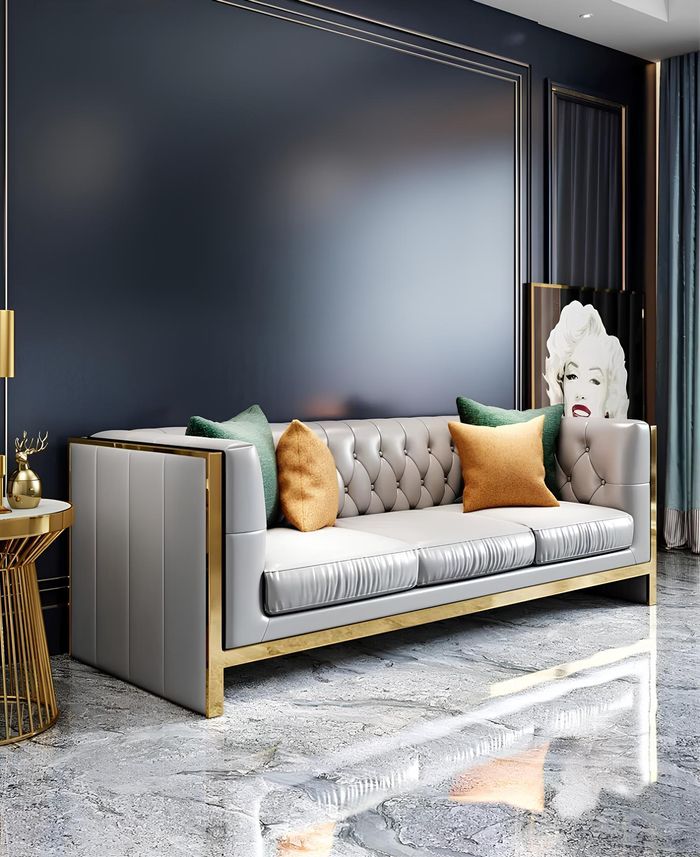 Dreisitzer Couch Polster Design Sofa 3er Sitz Sofas Zimmer Grau Chesterfield