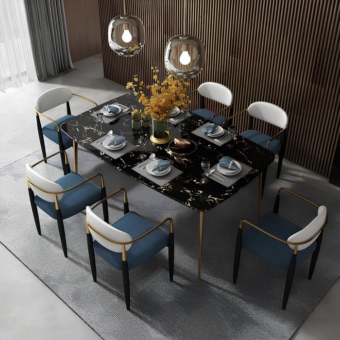 Moderner Edelstahl Esstisch Tisch Stein Optik Tische Ess Zimmer 140x80cm Design