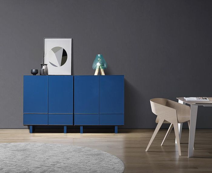 Doppel Kommode Blaue Kommoden Design Schrank Hochschrank Anrichte Holz Set 2er