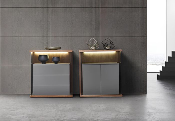 Design Kommode Anrichte 2er Set Side Lowboard Schrank Regal LED Wohn Zimmer Neu