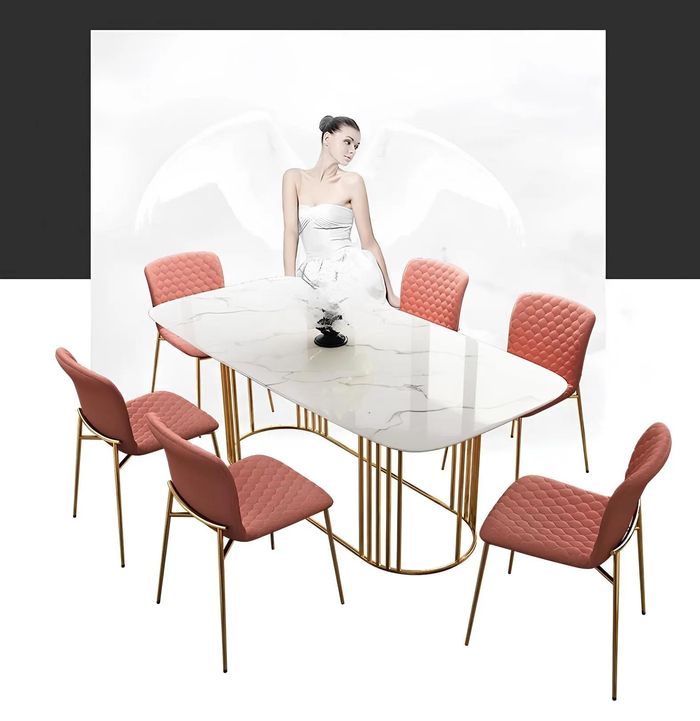 Luxus Esstisch Leder + Edelstahl Marmor Imitation Stein Tisch Esszimmer 140x80cm