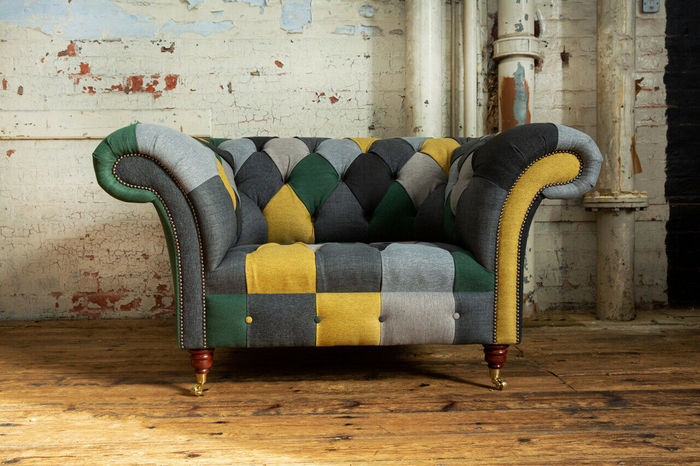 Chesterfield Textil Sofa 1,5 Sitzer Designer Couchen Couch Stoff Polster Textil