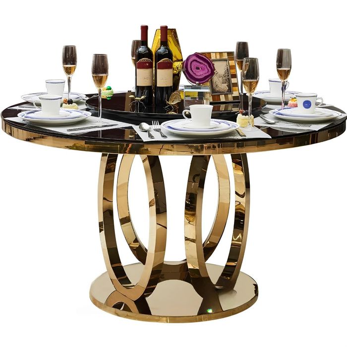 Hochwertiger Luxus Designer Ess Tische Rund Tisch Runde Marmor Metall Gold Neu