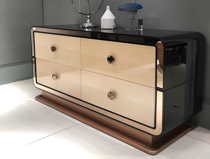 Designer Kommode Anrichte Low Board Side Schrank Wohn Zimmer Regal Metall Luxus