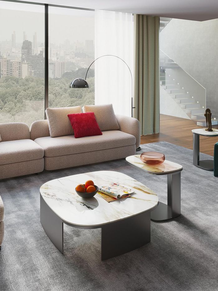 Couchtisch Tisch Leder Stein Sofa Beistell Luxus Tische Grau Wohnzimmer xxl neu