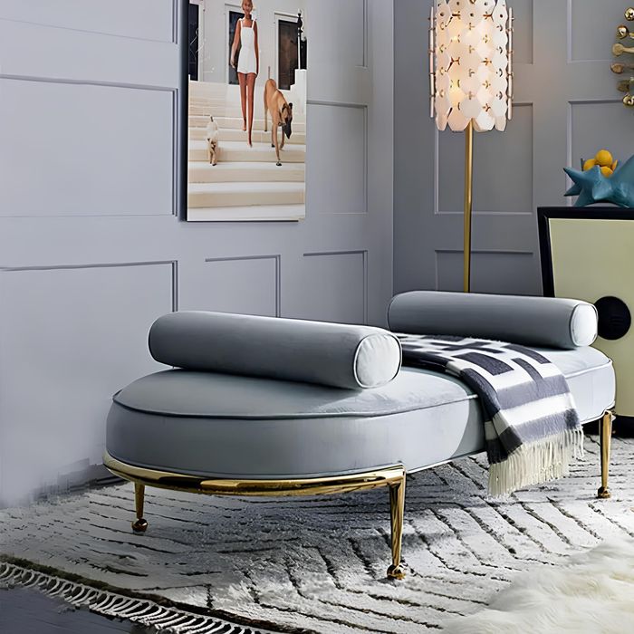 Hocker Polsterhocker Fuß Ablage Möbel Wohnen Sitzbänke Sitz Leder Grau Design