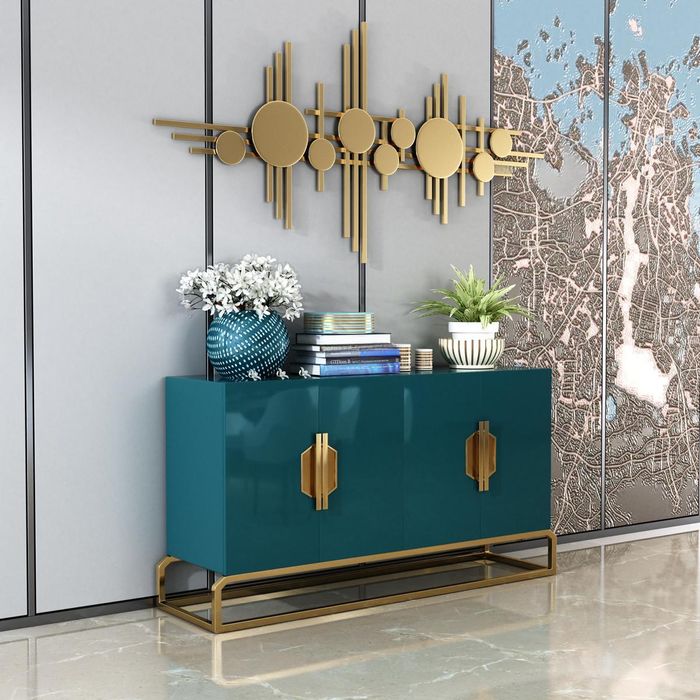Designer Kommode Anrichte Side Low Board Schrank Wohn Zimmer Regal Metall Luxus
