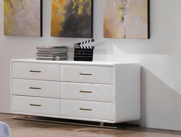 Edle Luxus gepolsterte Sideboard Schrank Kommode Weiß Leder Anrichte Kommoden