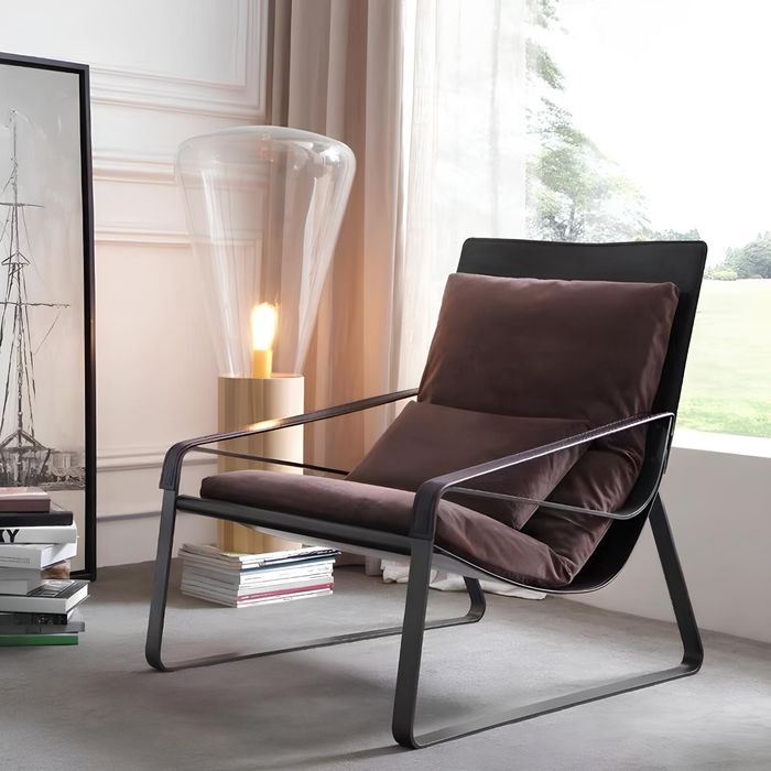 Lounge Club Sessel Fernseh Leder Sofa 1 Sitzer Polster Metall Couch Relax Neu