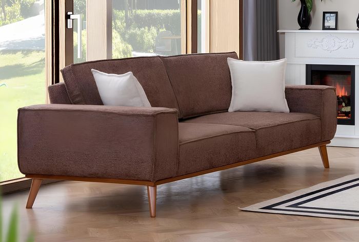 Brauner Textil Dreisitzer Wohnzimmer Stoffsofa Luxuriöse Polster Möbel