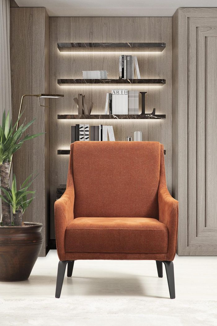 Sessel Ohrensessel Stoffsessel Einsitzer Stoff Orange Polster Möbel