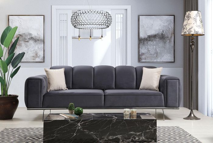 Moderne Dreisitzer Couch Stoffsofa Polstersofa Grau Sofa Stoff 3 Sitz