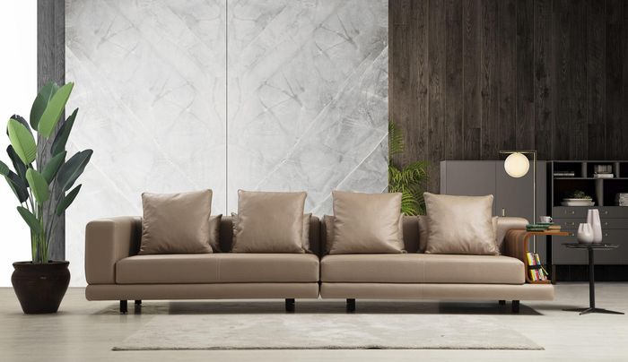 Viersitzer Couch Beige Sofa 4 Sitzer Polstersofa Modern Kunstleder